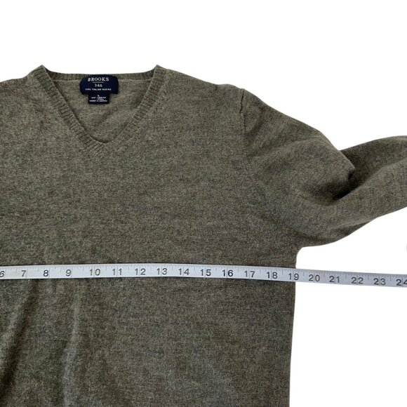Brooks 346 Mens Fine Italian 100% Merino Wool V-Neck Sweater SZ L Olive Green - Picture 4 of 11